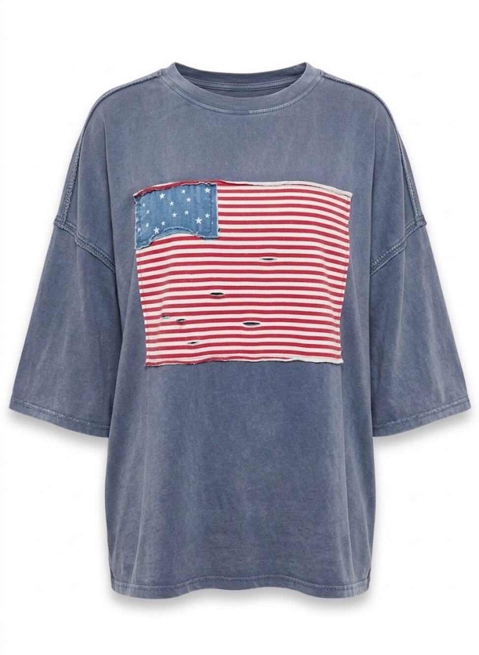 Easel Navy American Flag Distressed Patch Relaxed Washed Tee NWT